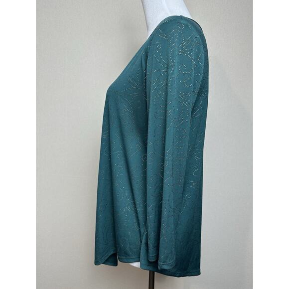 Women’s Sz M Green Long Sleeve Blouse With Gold Studded Embellishments Holiday - Picture 7 of 12
